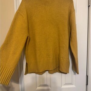 H&M Mustard Yellow Turtleneck Oversized Women's Sweater, Flared Wide Sleeves